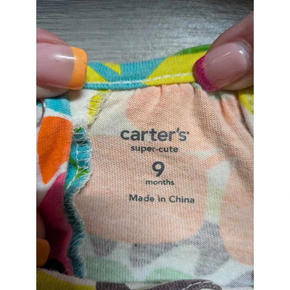 Carters Baby Girls Floral Ruffle Sleeveless Dress Multicolor 9 Months Snap Back